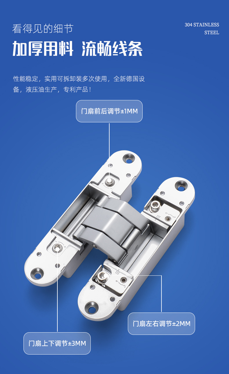 三維隱藏可調(diào)鉸鏈背景墻木門房門十字暗門暗藏隔音門隱形疊門合頁(yè)